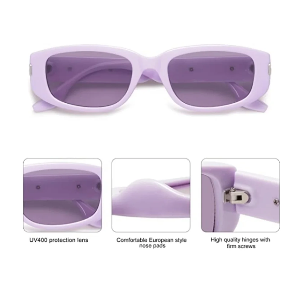 💫New Purple Classics Rectangle Sunglasses Womens Mens Retro Vintage - Picture 3 of 4